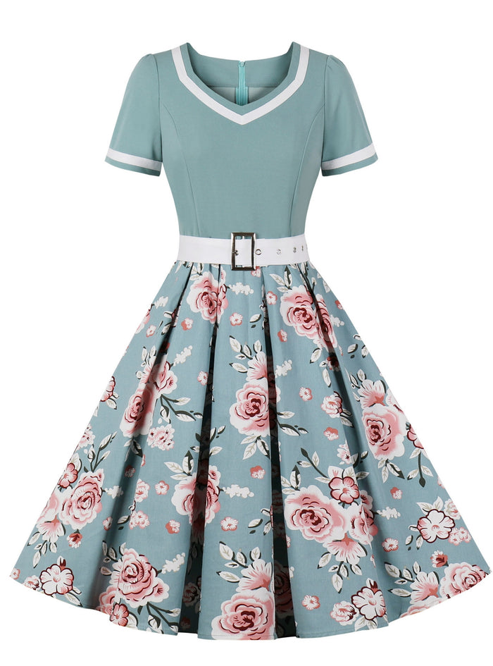 Retro Printed Short Sleeve Dress