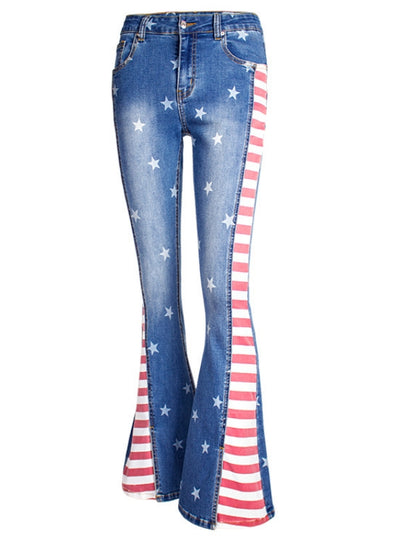 Colour Matching Striped Star Print Jeans