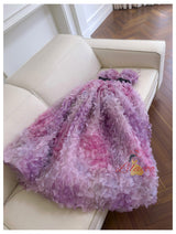Pink Purple Tulle Flower Straps Prom Dress