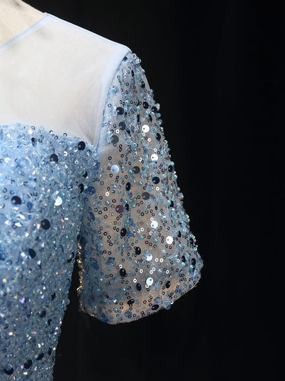 Light Blue Tulle Sequins Homecoming Dress