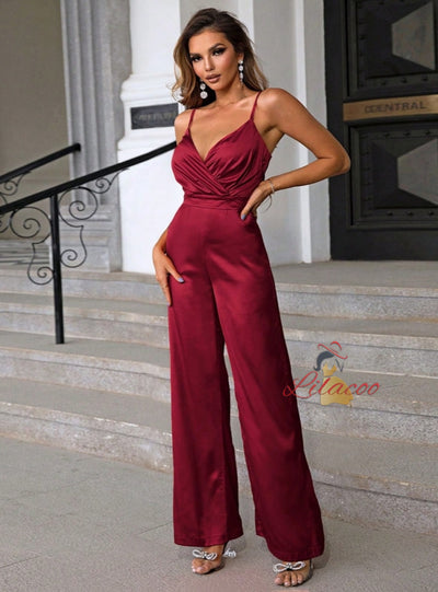 Straps V-neck Pleats Jumpersuit