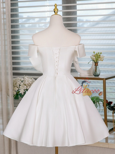 White Satin 3D Flower Wedding Dress