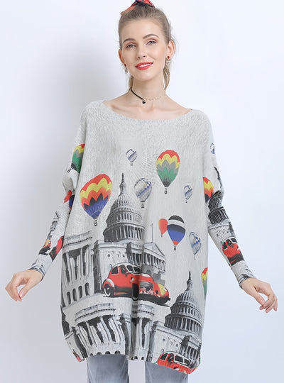 Long Sleeve Loose Balloon Printed Sweater