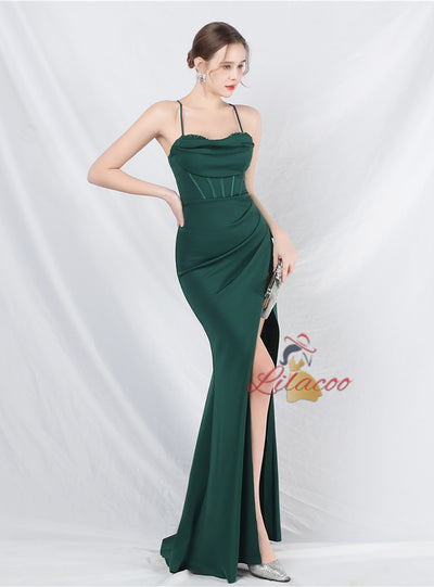 Mermaid Spaghetti Straps Beading Prom Dress