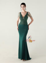 Mermaid V-neck Lace Beading Prom Dress