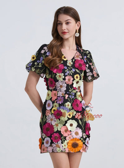 Short Sleeve  Flower Lace Short Party Dress