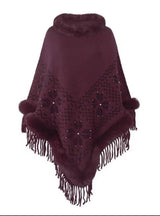 Fringe Knit Pullover Shawl Cloak