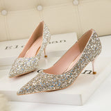 Shallow-mouthed Pointed Sequined Banquet Shoes