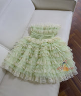 Green Tulle Lace Straps Tiers Short Prom Dress