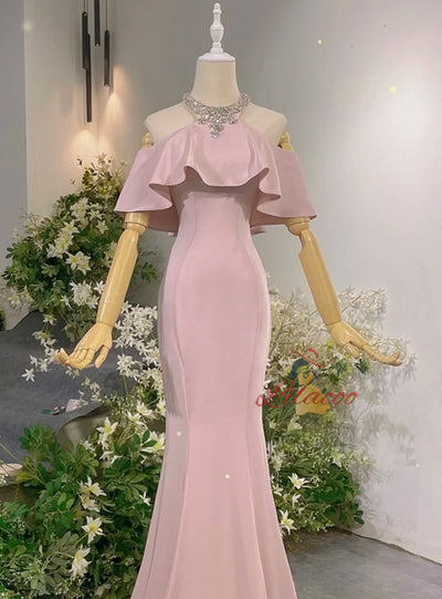Mermaid Halter Beading Crystal Prom Dress