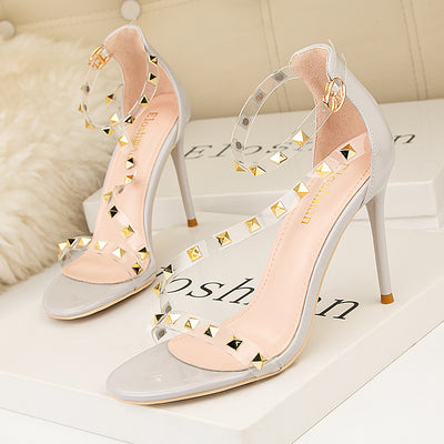 Ultra-high Heel Rivet Tip Transparent Sandal