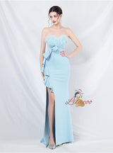 Mermaid Strapless Feather Split Prom Dress