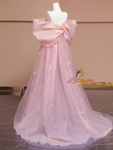 Pink Tulle Off the Shoulder Prom Dress