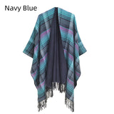 Checked Tassel Split Shawl