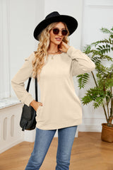Solid Color Round Neck Casual Long Sleeve T-shirt