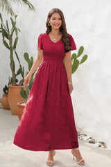 V-neck Silm Waist Short Sleeve Dress