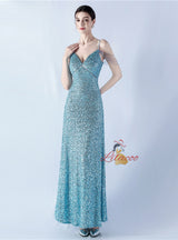 Spaghetti Straps V-neck Beading Prom Dress