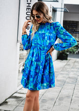 Printed Long-sleeved Short Dress