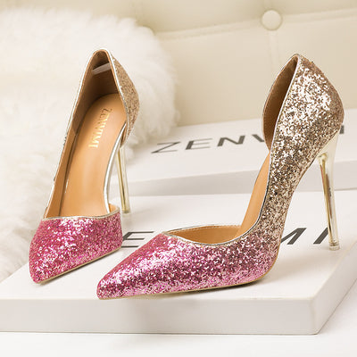 Thin High-heeled Sequined Pointed Shoes
