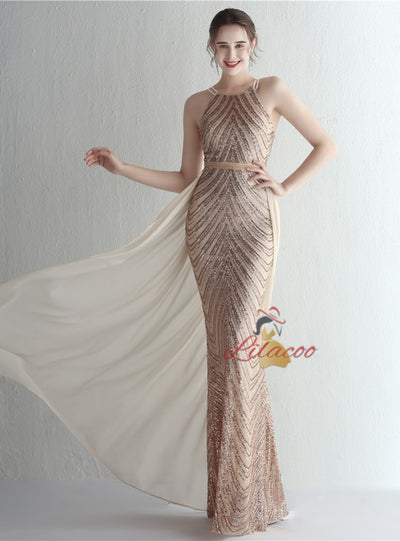 Halter Mermaid Sequins Prom Dress