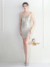 Spaghetti Straps Beading Short Prom Dress