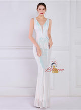 Mermaid Sequins V-neck Long Prom Dress