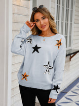 Round Neck Star Long Sleeve Sweater