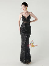 Mermaid Sequins Spaghetti Straps Beading Prom Dress