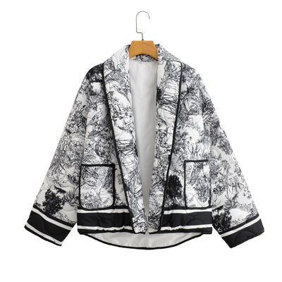 Printed Double-pocket Cotton-padded Coat