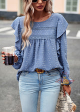 Casual Long-sleeved Solid Color Shirt Top