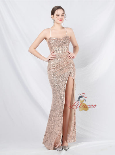 Mermaid Sequins Spaghetti Straps Prom Dress