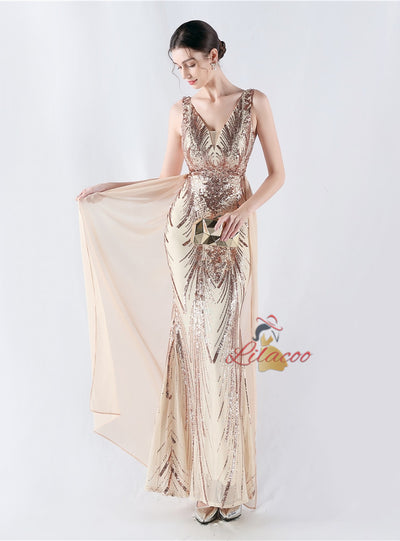 Mermaid V-neck Sequins Beading Prom Dress