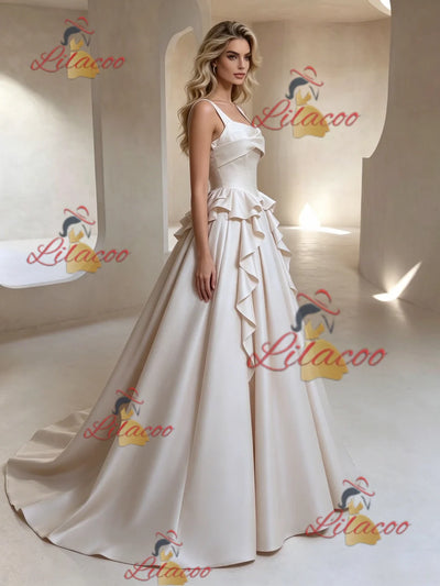 Ivory Satin Straps Wedding Dress