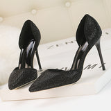 Shallow-mouthed Pointed Rhinestone Hollow High-heeled Shoes