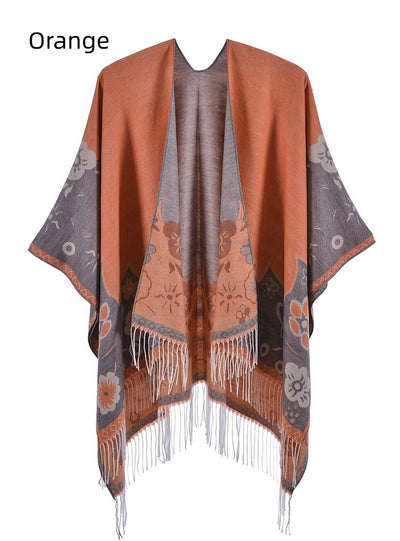 Fringed Floret Warm Split Sape Shawl