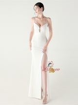 Mermaid Spaghetti Straps Beading Split Prom Dress