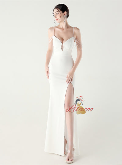 Mermaid Spaghetti Straps Beading Split Prom Dress