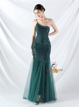 Mermaid Sequins One Shoulder Beading Prom Dress