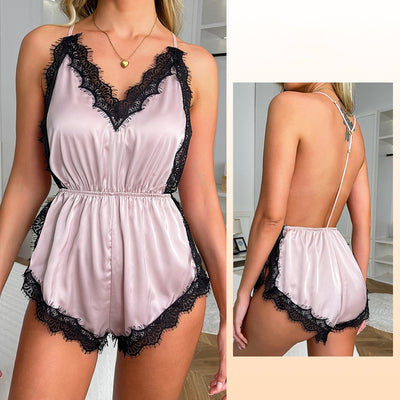 One-piece Ice Silk Sling Shorts Pajamas