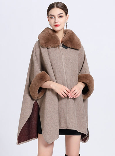 Wool Collar Shawl Cloak Knitted Woolen Coat