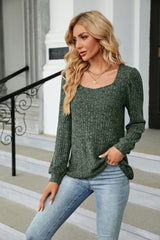 Solid Color Square Neck Loose Long Sleeve T-shirt
