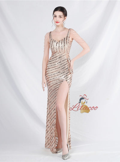 Mermaid Seuqins Straps Beading Prom Dress