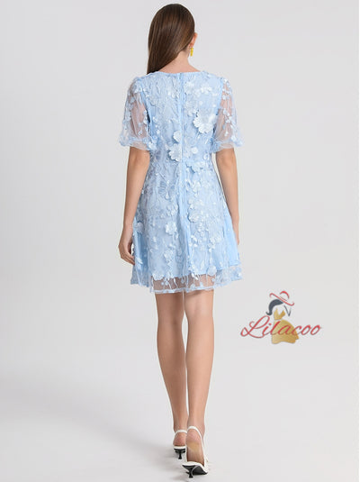 V-neck Slim Lace Short Dress