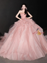 Vintage Pink Tulle Strapless Wedding Dress