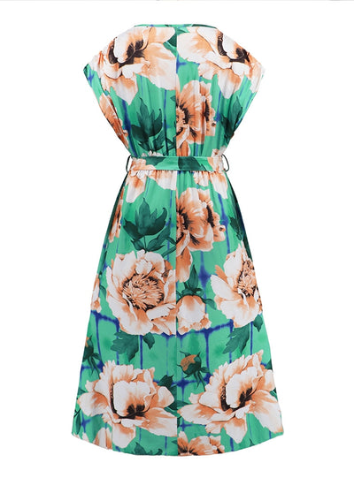 V-neck Bat Sleeve Printed Dress