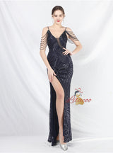 Spaghetti Straps Sequins Beading Porm Dress