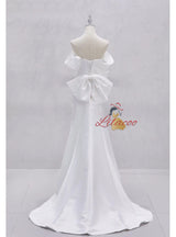 White Mermaid Satin Pleats Wedding Dress