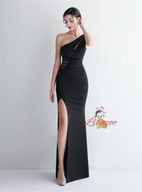 One Shoulder Split Prom Dress