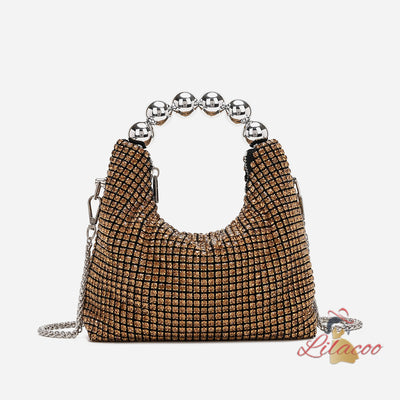 Silver Bead Chain Diamond-encrusted Diagonal Bag