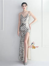 Mermaid Sequins Straps Split Prom Dress